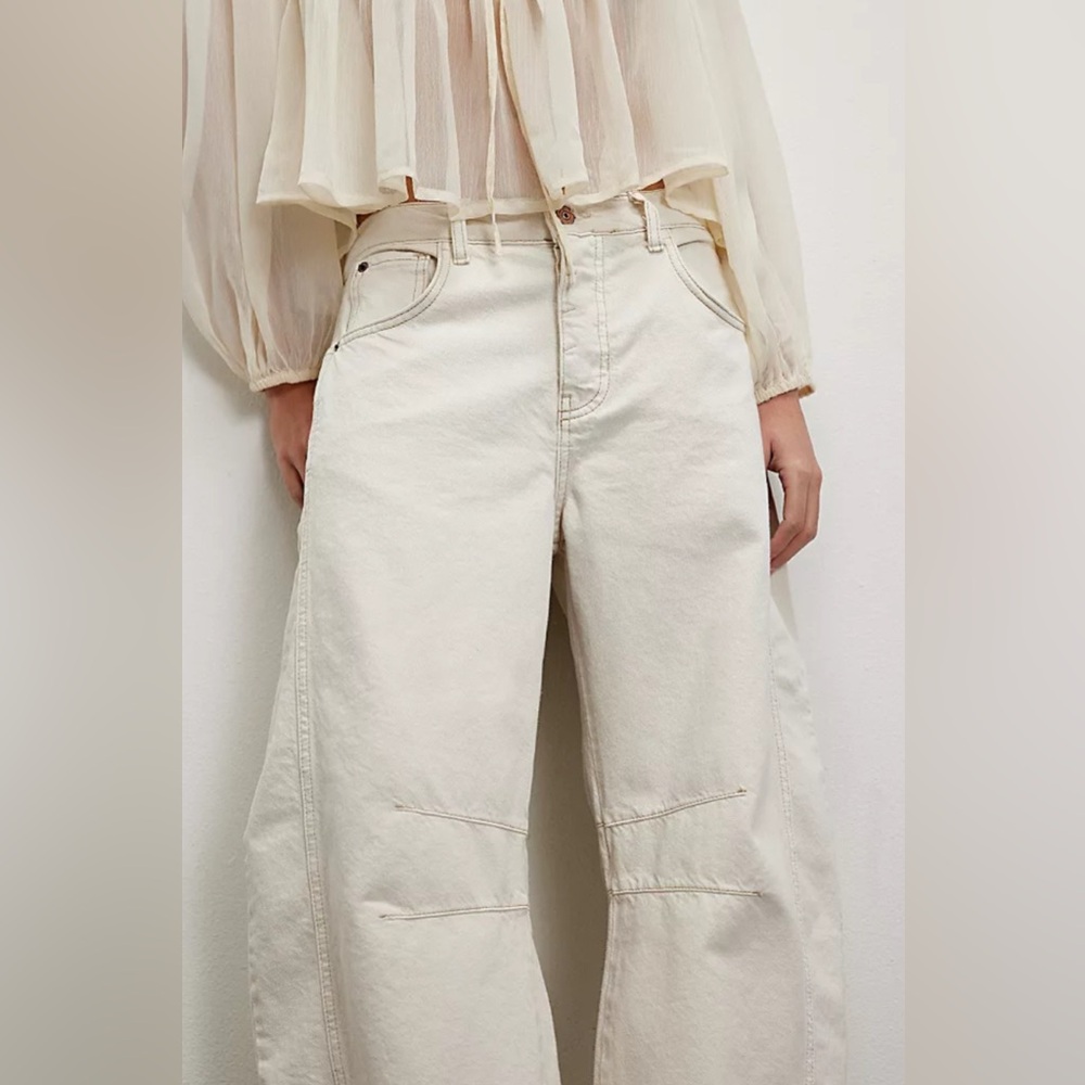 We The Free Good Luck Mid-Rise Barrel Jeans in Milk